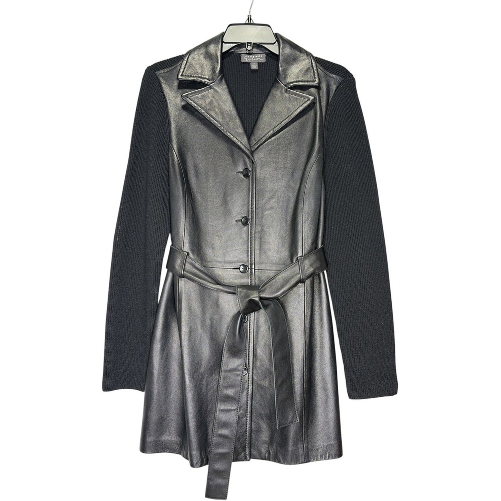 Classiques Entier Leather Merino Wool Mixed Media Belted Jacket Black Small